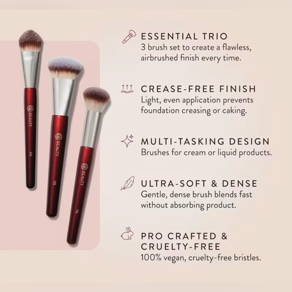 BK Beauty Core Complexion Trio Makeup Brushes Set (3PC) – BNIB 114, 115, 116 - Picture 4 of 11